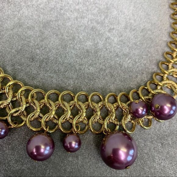 VINTAGE Kenneth Jay Lane Rare Gold Amethyst Purple Glass PEARLNecklace bracelet - Picture 12 of 17